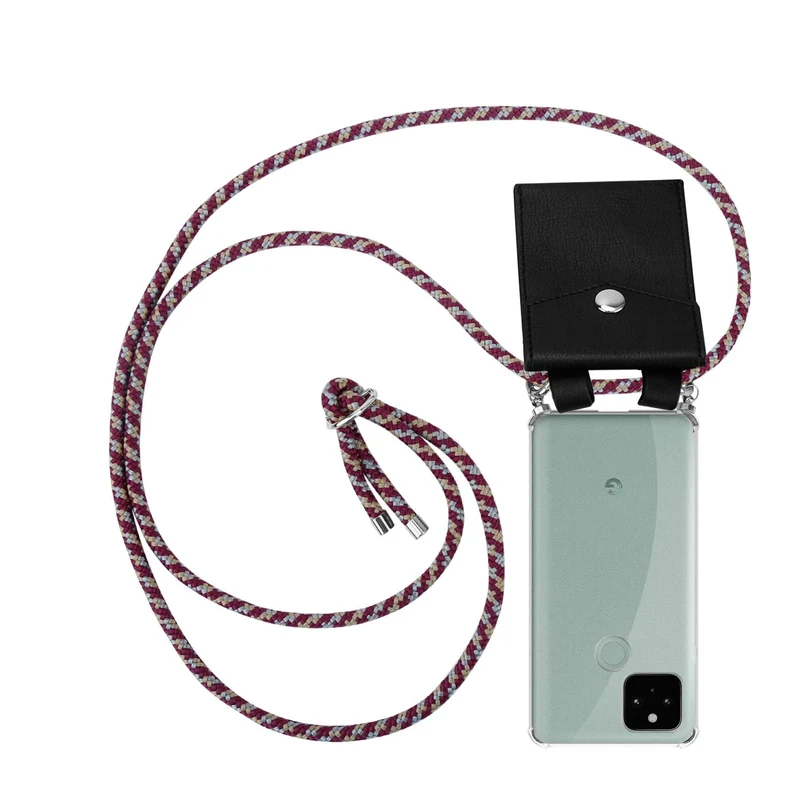 Cadorabo Handy Kette kompatibel mit Google PIXEL 5 Silikon Schutzhülle mit Silbernen Ringen, Kordel Band und abnehmbarem Etui