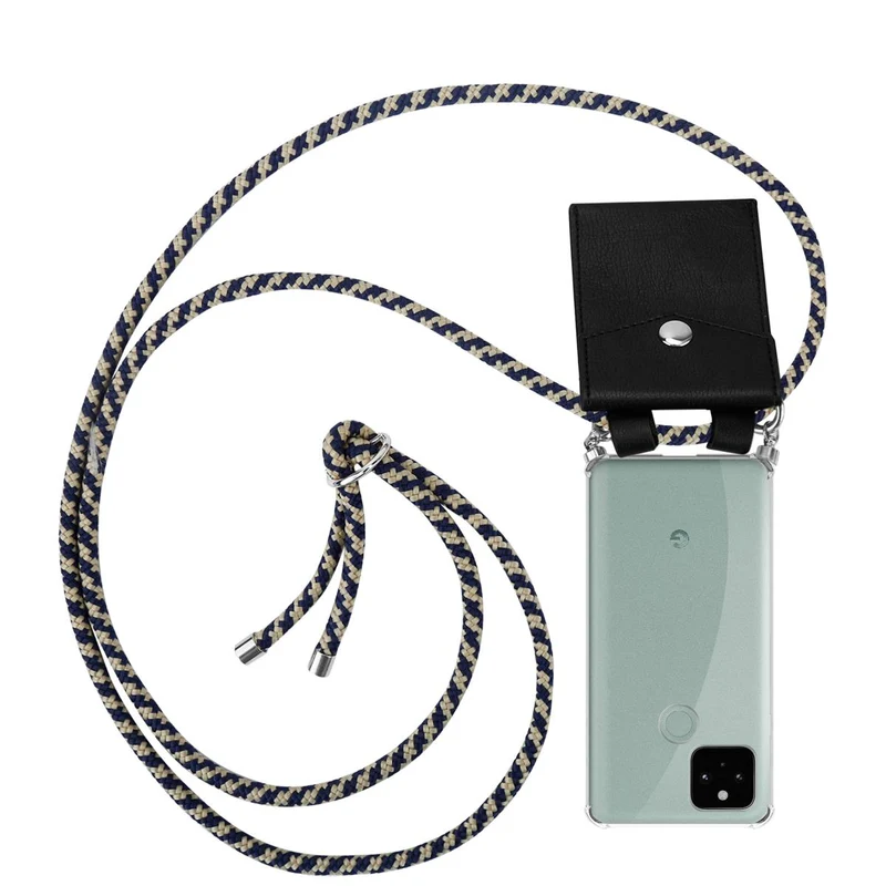 Cadorabo Handy Kette kompatibel mit Google PIXEL 5 Silikon Schutzhülle mit Silbernen Ringen, Kordel Band und abnehmbarem Etui