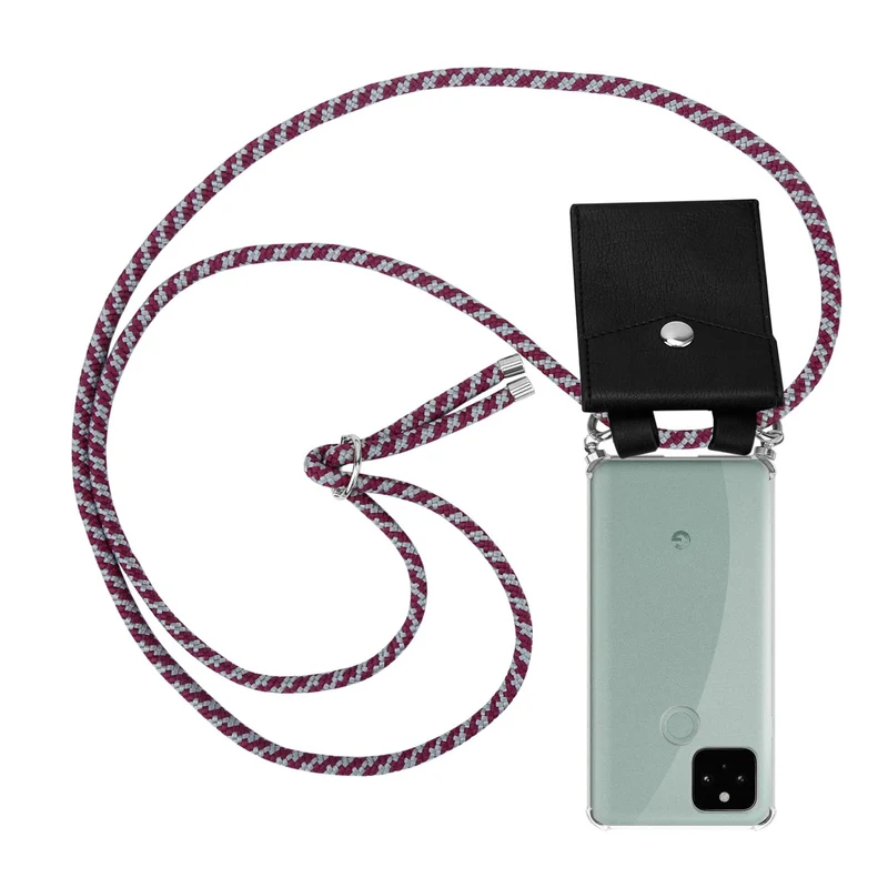 Cadorabo Handy Kette kompatibel mit Google PIXEL 5 Silikon Schutzhülle mit Silbernen Ringen, Kordel Band und abnehmbarem Etui