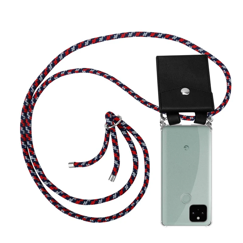 Cadorabo Handy Kette kompatibel mit Google PIXEL 5 Silikon Schutzhülle mit Silbernen Ringen, Kordel Band und abnehmbarem Etui