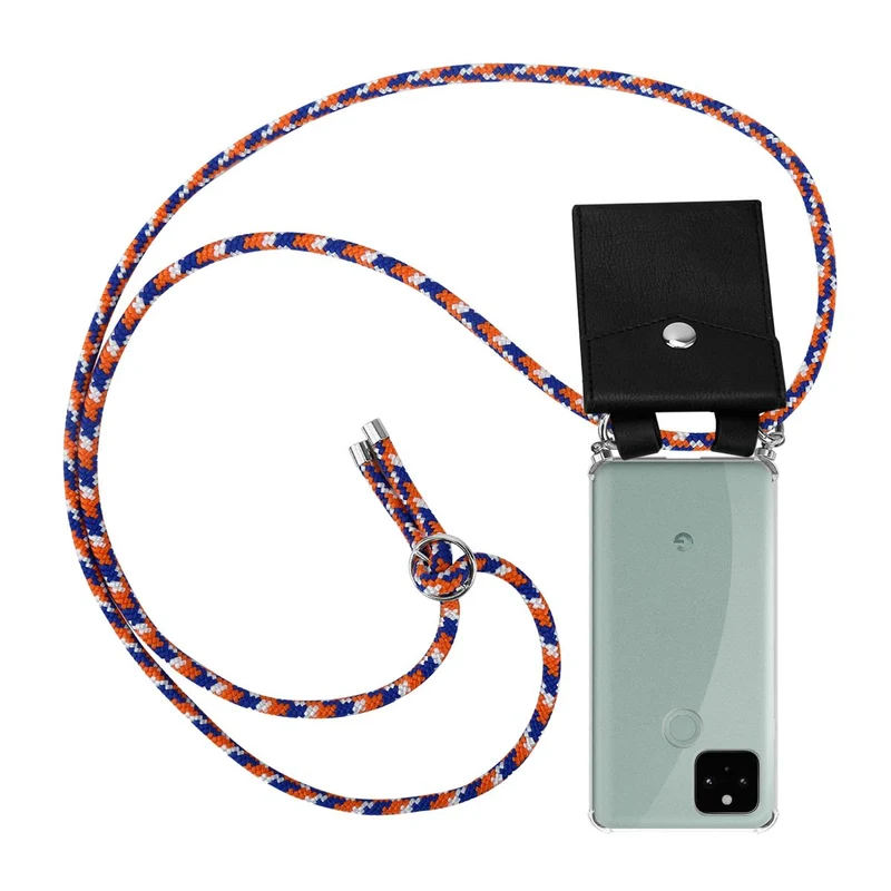Cadorabo Handy Kette kompatibel mit Google PIXEL 5 Silikon Schutzhülle mit Silbernen Ringen, Kordel Band und abnehmbarem Etui