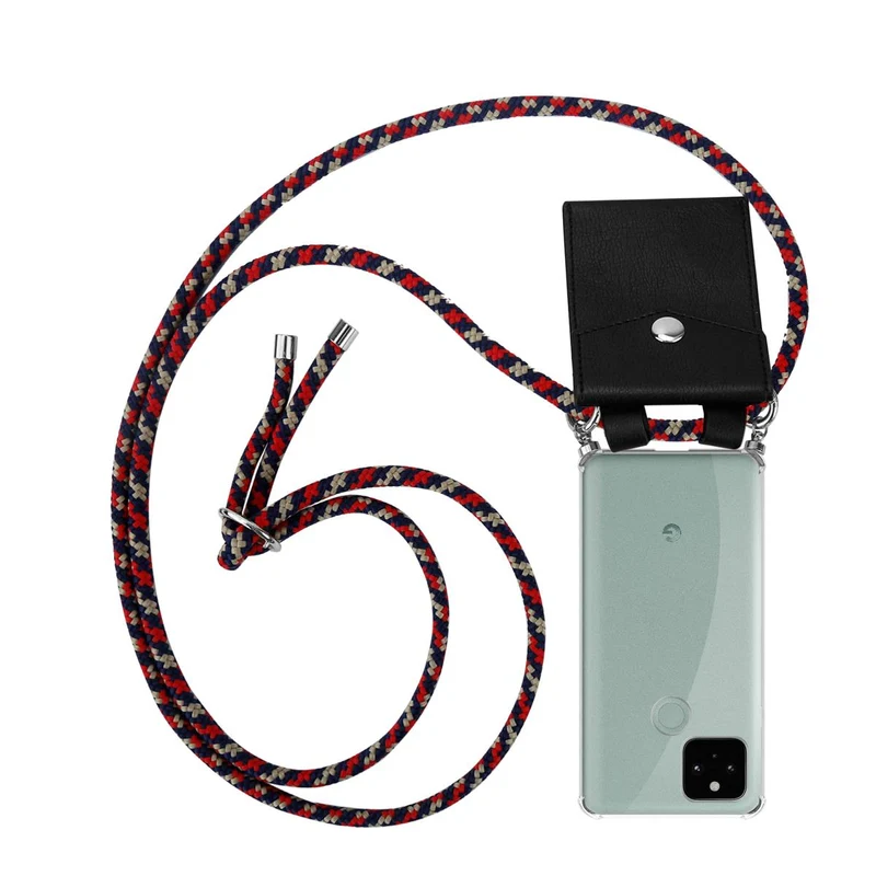 Cadorabo Handy Kette kompatibel mit Google PIXEL 5 Silikon Schutzhülle mit Silbernen Ringen, Kordel Band und abnehmbarem Etui