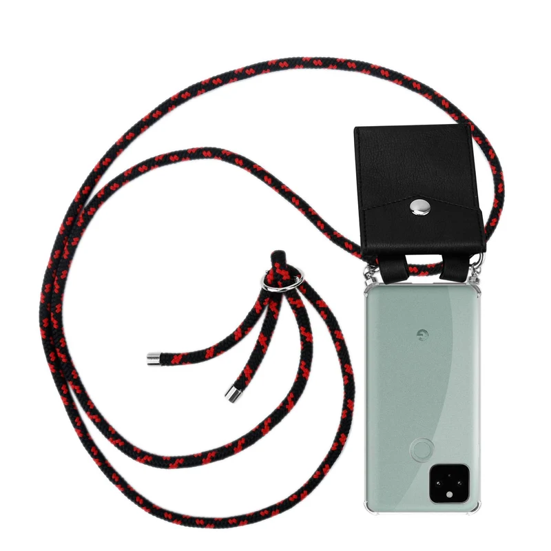 Cadorabo Handy Kette kompatibel mit Google PIXEL 5 Silikon Schutzhülle mit Silbernen Ringen, Kordel Band und abnehmbarem Etui