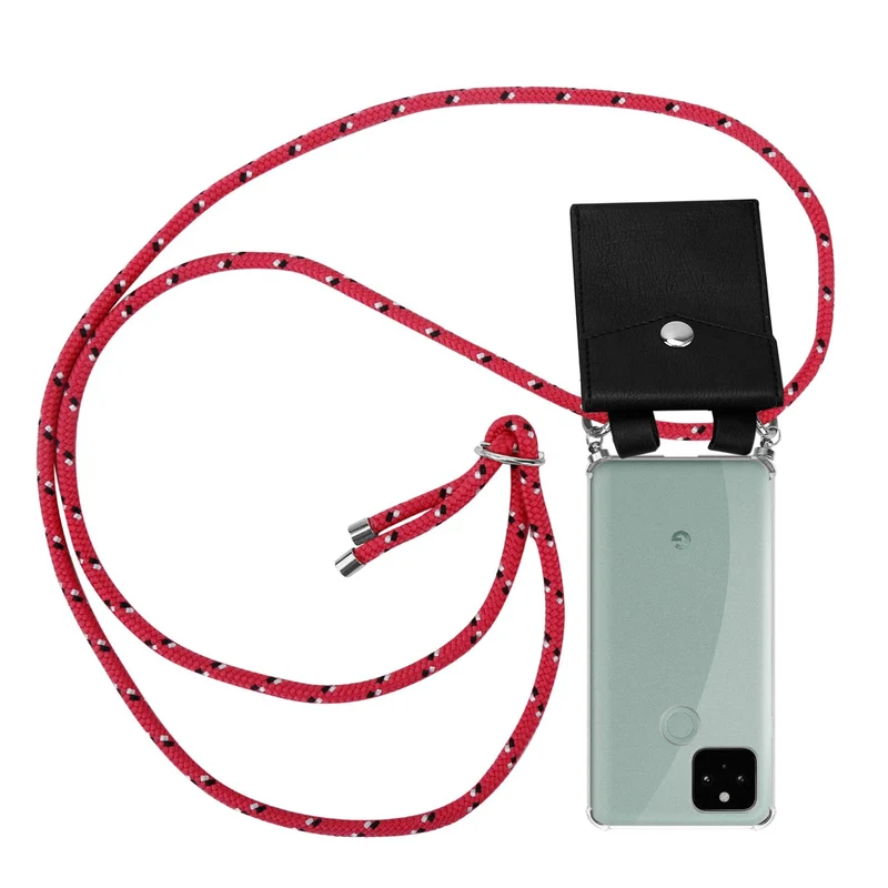 Cadorabo Handy Kette kompatibel mit Google PIXEL 5 Silikon Schutzhülle mit Silbernen Ringen, Kordel Band und abnehmbarem Etui