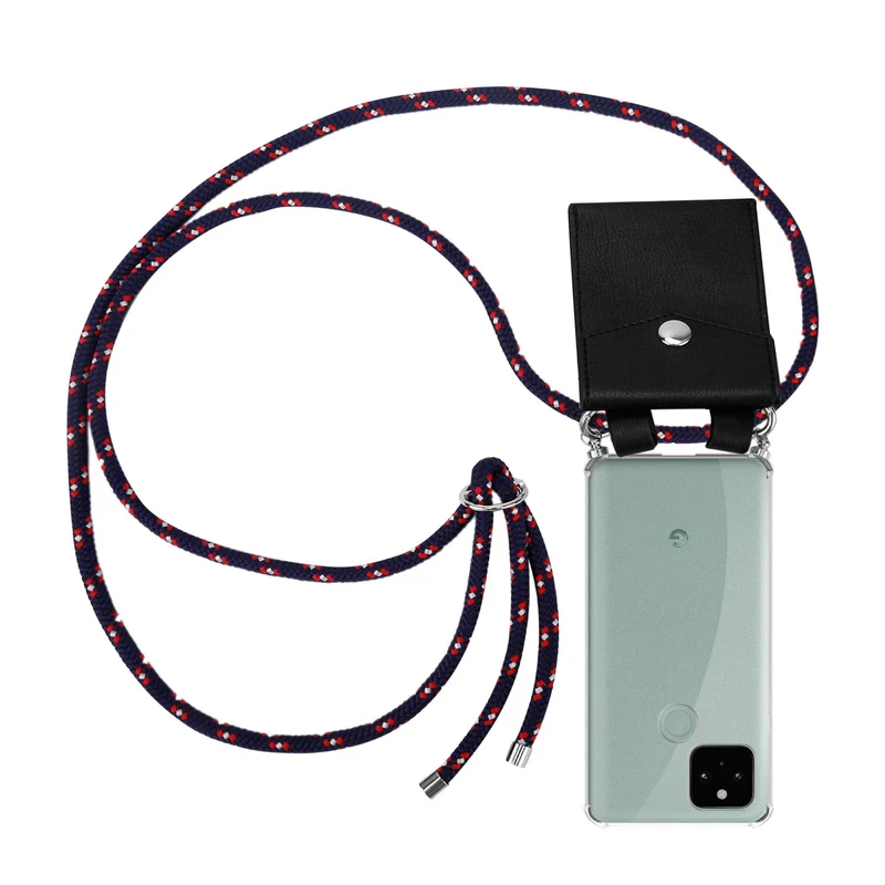 Cadorabo Handy Kette kompatibel mit Google PIXEL 5 Silikon Schutzhülle mit Silbernen Ringen, Kordel Band und abnehmbarem Etui