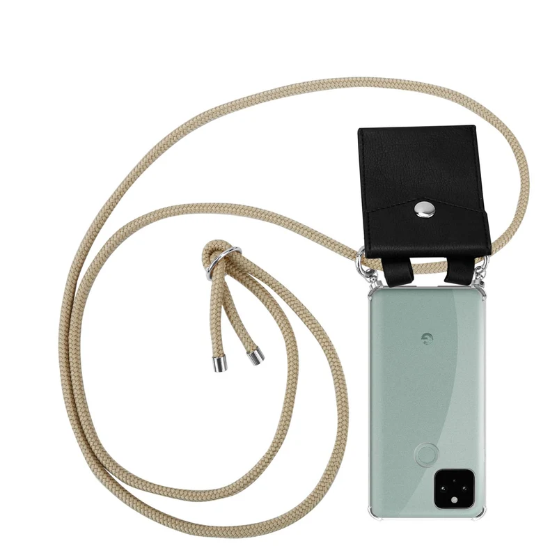 Cadorabo Handy Kette kompatibel mit Google PIXEL 5 Silikon Schutzhülle mit Silbernen Ringen, Kordel Band und abnehmbarem Etui