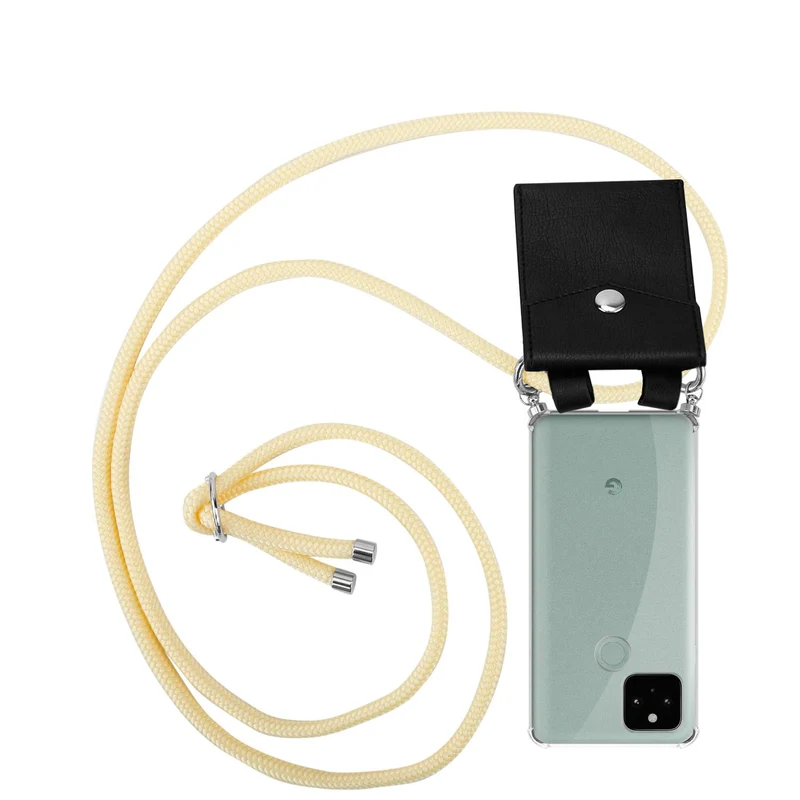 Cadorabo Handy Kette kompatibel mit Google PIXEL 5 Silikon Schutzhülle mit Silbernen Ringen, Kordel Band und abnehmbarem Etui