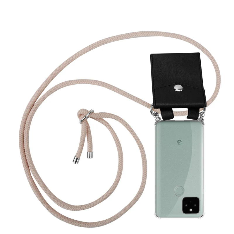 Cadorabo Handy Kette kompatibel mit Google PIXEL 5 Silikon Schutzhülle mit Silbernen Ringen, Kordel Band und abnehmbarem Etui