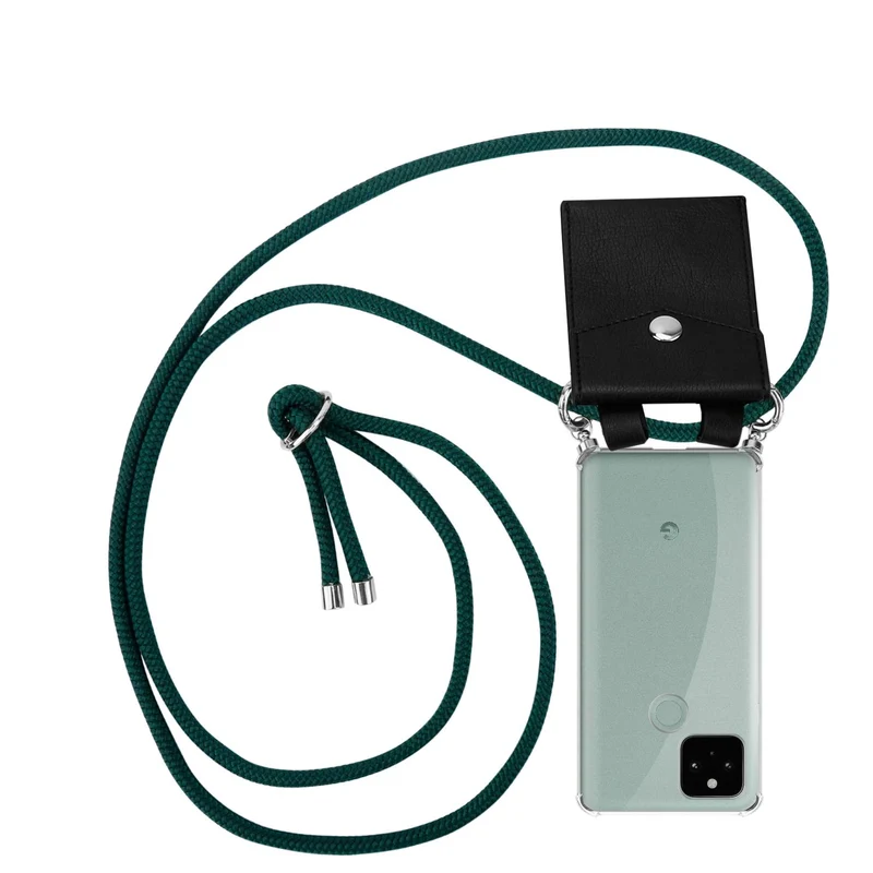 Cadorabo Handy Kette kompatibel mit Google PIXEL 5 Silikon Schutzhülle mit Silbernen Ringen, Kordel Band und abnehmbarem Etui