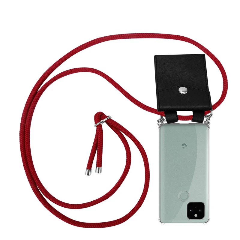 Cadorabo Handy Kette kompatibel mit Google PIXEL 5 Silikon Schutzhülle mit Silbernen Ringen, Kordel Band und abnehmbarem Etui