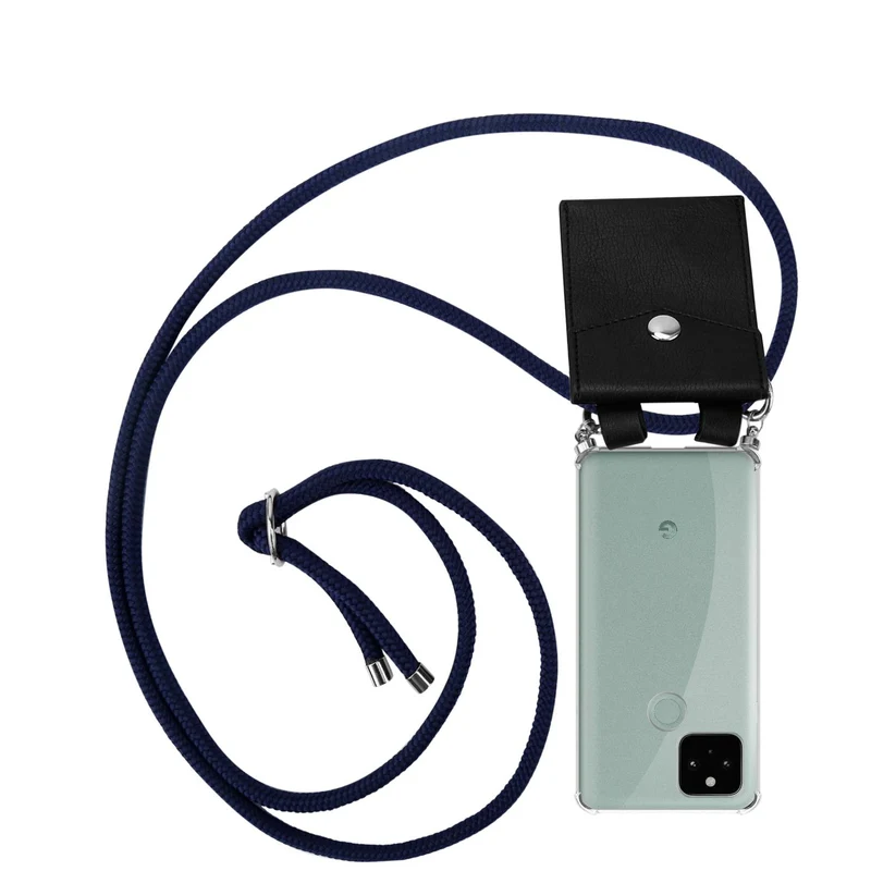 Cadorabo Handy Kette kompatibel mit Google PIXEL 5 Silikon Schutzhülle mit Silbernen Ringen, Kordel Band und abnehmbarem Etui