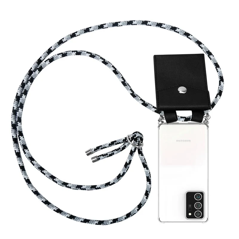 Cadorabo Handy Kette kompatibel mit Samsung Galaxy NOTE 20 PLUS Silikon Schutzhülle mit Silbernen Ringen, Kordel Band und abnehmbarem Etui