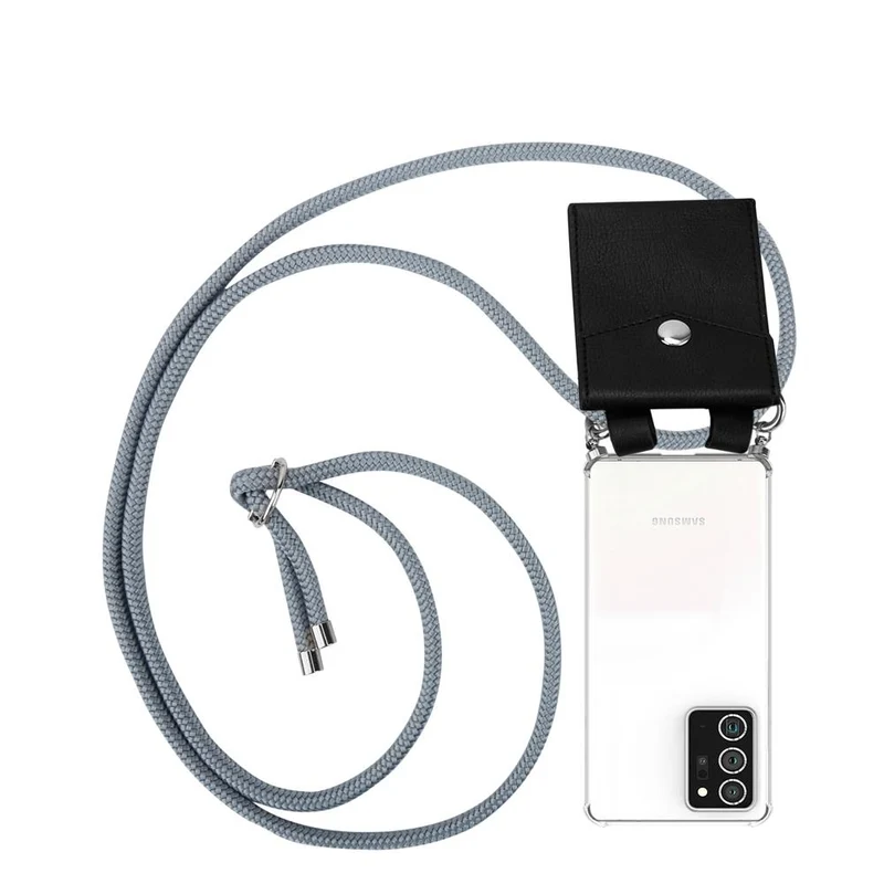 Cadorabo Handy Kette kompatibel mit Samsung Galaxy NOTE 20 PLUS Silikon Schutzhülle mit Silbernen Ringen, Kordel Band und abnehmbarem Etui