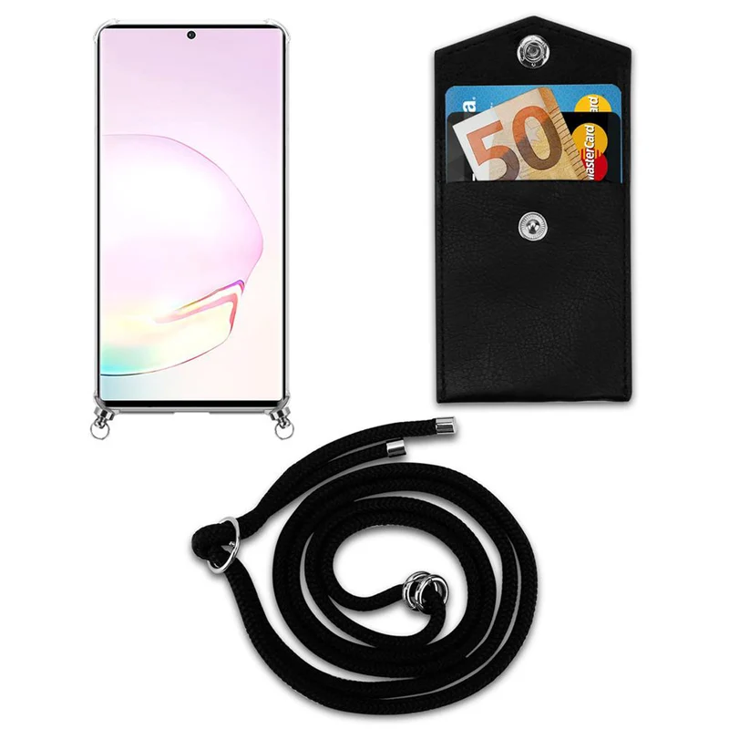 Cadorabo Handy Kette kompatibel mit Samsung Galaxy NOTE 20 PLUS Silikon Schutzhülle mit Silbernen Ringen, Kordel Band und abnehmbarem Etui