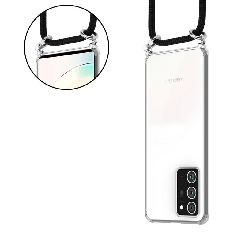 Cadorabo Handy Kette kompatibel mit Samsung Galaxy NOTE 20 PLUS Silikon Schutzhülle mit Silbernen Ringen, Kordel Band und abnehmbarem Etui