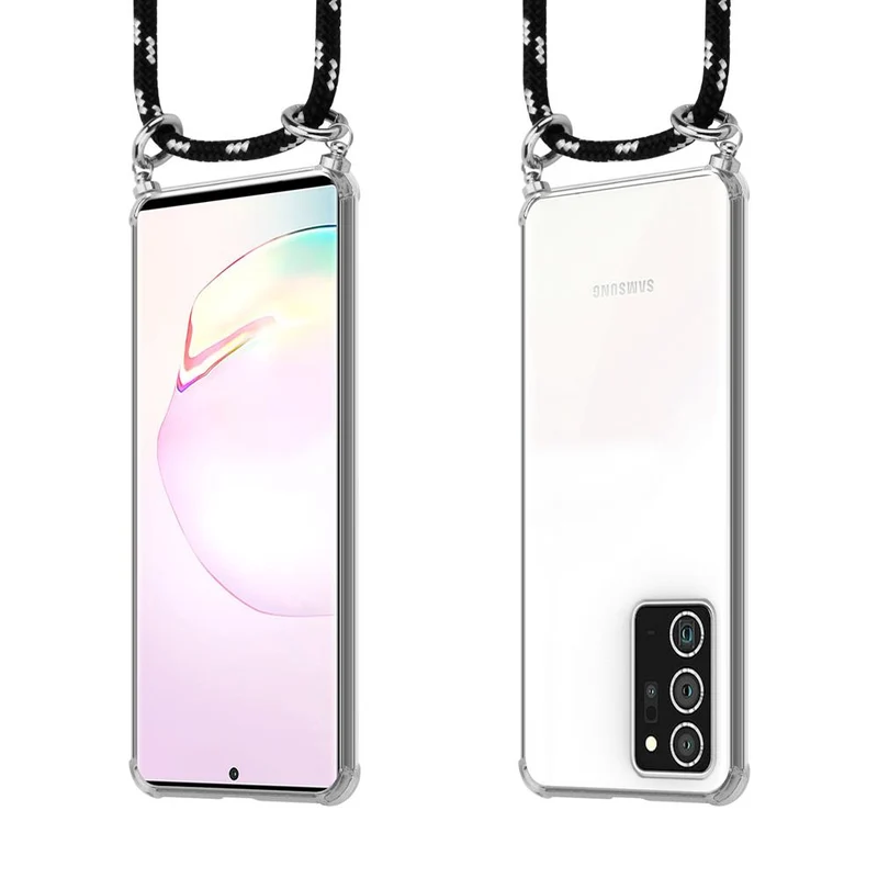 Cadorabo Handy Kette kompatibel mit Samsung Galaxy NOTE 20 PLUS Silikon Schutzhülle mit Silbernen Ringen, Kordel Band und abnehmbarem Etui