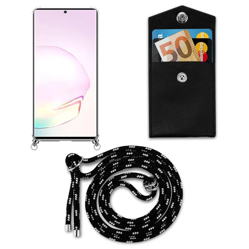 Cadorabo Handy Kette kompatibel mit Samsung Galaxy NOTE 20 PLUS Silikon Schutzhülle mit Silbernen Ringen, Kordel Band und abnehmbarem Etui