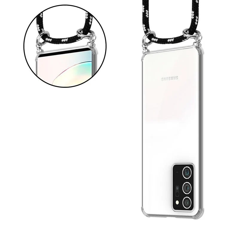 Cadorabo Handy Kette kompatibel mit Samsung Galaxy NOTE 20 PLUS Silikon Schutzhülle mit Silbernen Ringen, Kordel Band und abnehmbarem Etui