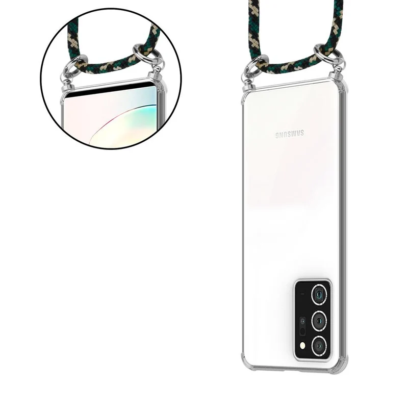 Cadorabo Handy Kette kompatibel mit Samsung Galaxy NOTE 20 PLUS Silikon Schutzhülle mit Silbernen Ringen, Kordel Band und abnehmbarem Etui