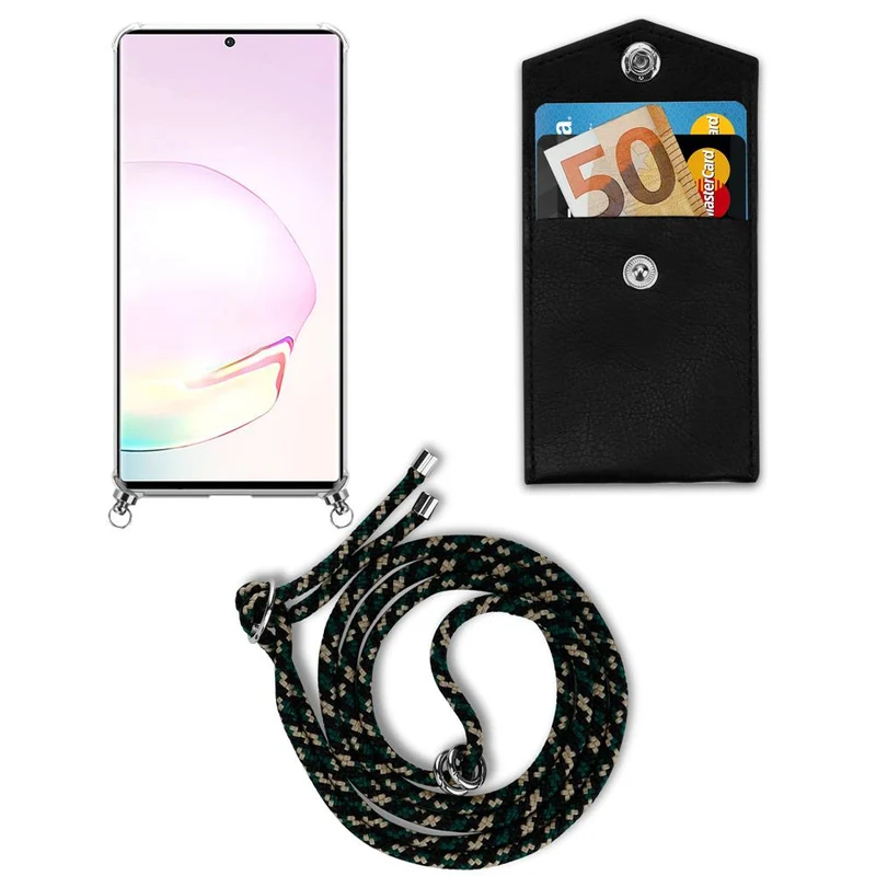 Cadorabo Handy Kette kompatibel mit Samsung Galaxy NOTE 20 PLUS Silikon Schutzhülle mit Silbernen Ringen, Kordel Band und abnehmbarem Etui