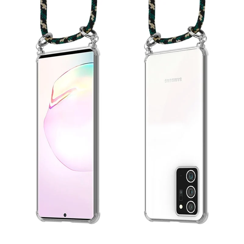 Cadorabo Handy Kette kompatibel mit Samsung Galaxy NOTE 20 PLUS Silikon Schutzhülle mit Silbernen Ringen, Kordel Band und abnehmbarem Etui