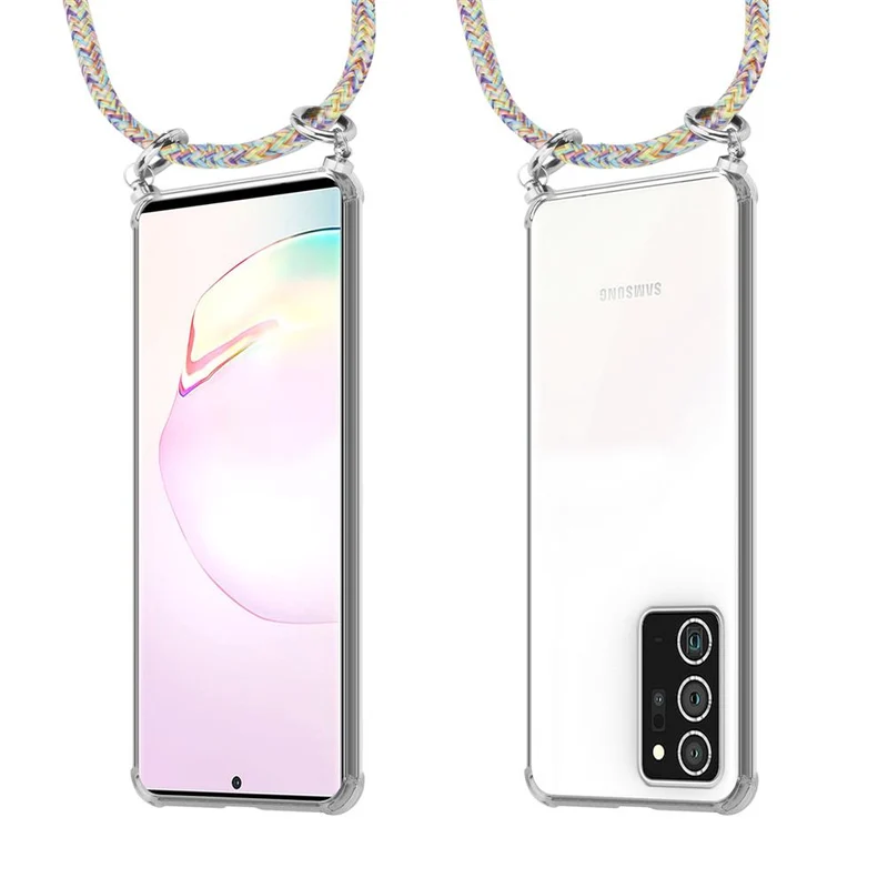 Cadorabo Handy Kette kompatibel mit Samsung Galaxy NOTE 20 PLUS Silikon Schutzhülle mit Silbernen Ringen, Kordel Band und abnehmbarem Etui