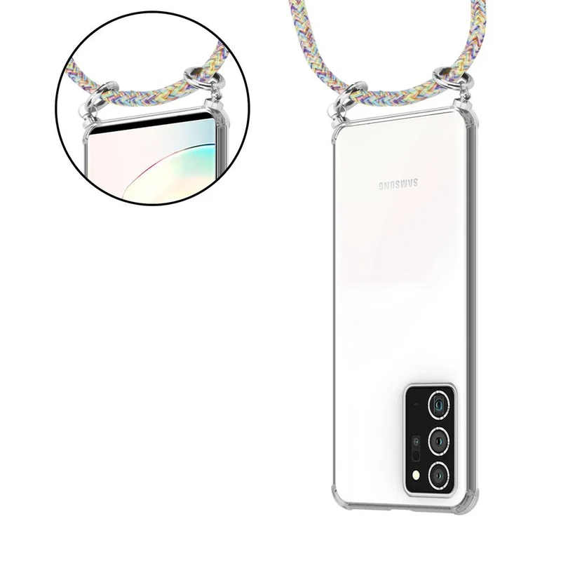 Cadorabo Handy Kette kompatibel mit Samsung Galaxy NOTE 20 PLUS Silikon Schutzhülle mit Silbernen Ringen, Kordel Band und abnehmbarem Etui