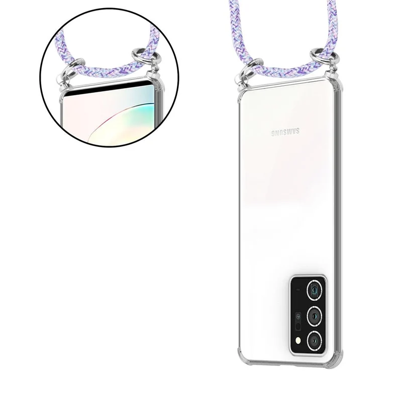 Cadorabo Handy Kette kompatibel mit Samsung Galaxy NOTE 20 PLUS Silikon Schutzhülle mit Silbernen Ringen, Kordel Band und abnehmbarem Etui