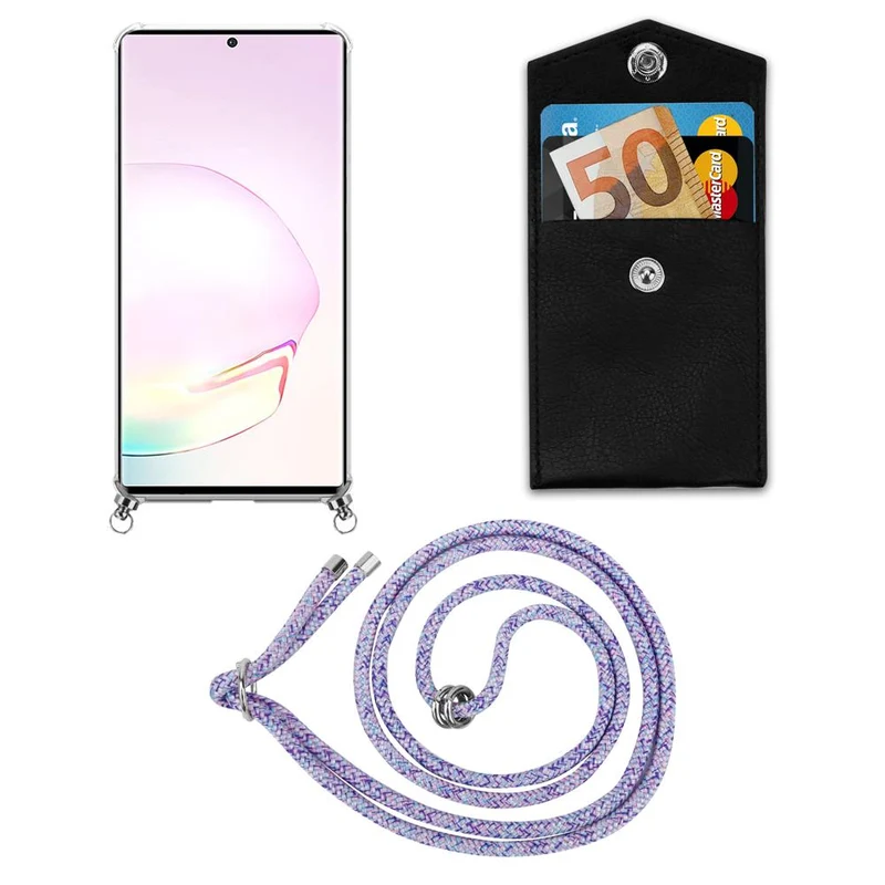 Cadorabo Handy Kette kompatibel mit Samsung Galaxy NOTE 20 PLUS Silikon Schutzhülle mit Silbernen Ringen, Kordel Band und abnehmbarem Etui