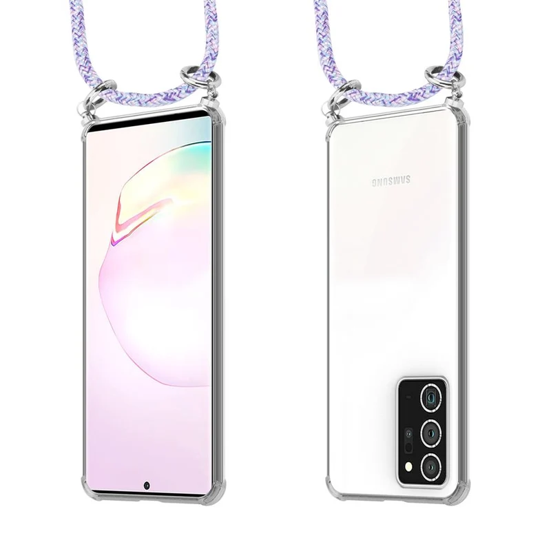 Cadorabo Handy Kette kompatibel mit Samsung Galaxy NOTE 20 PLUS Silikon Schutzhülle mit Silbernen Ringen, Kordel Band und abnehmbarem Etui