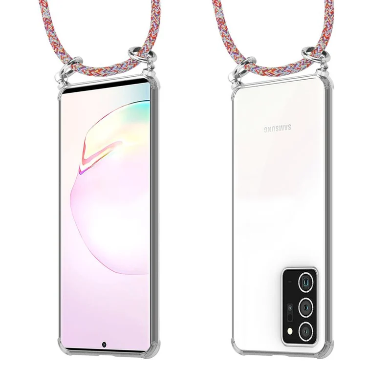 Cadorabo Handy Kette kompatibel mit Samsung Galaxy NOTE 20 PLUS Silikon Schutzhülle mit Silbernen Ringen, Kordel Band und abnehmbarem Etui
