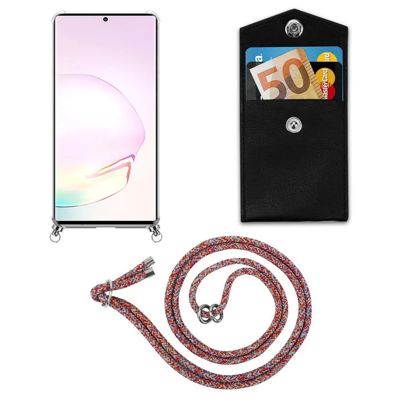 Cadorabo Handy Kette kompatibel mit Samsung Galaxy NOTE 20 PLUS Silikon Schutzhülle mit Silbernen Ringen, Kordel Band und abnehmbarem Etui