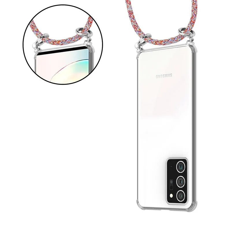 Cadorabo Handy Kette kompatibel mit Samsung Galaxy NOTE 20 PLUS Silikon Schutzhülle mit Silbernen Ringen, Kordel Band und abnehmbarem Etui