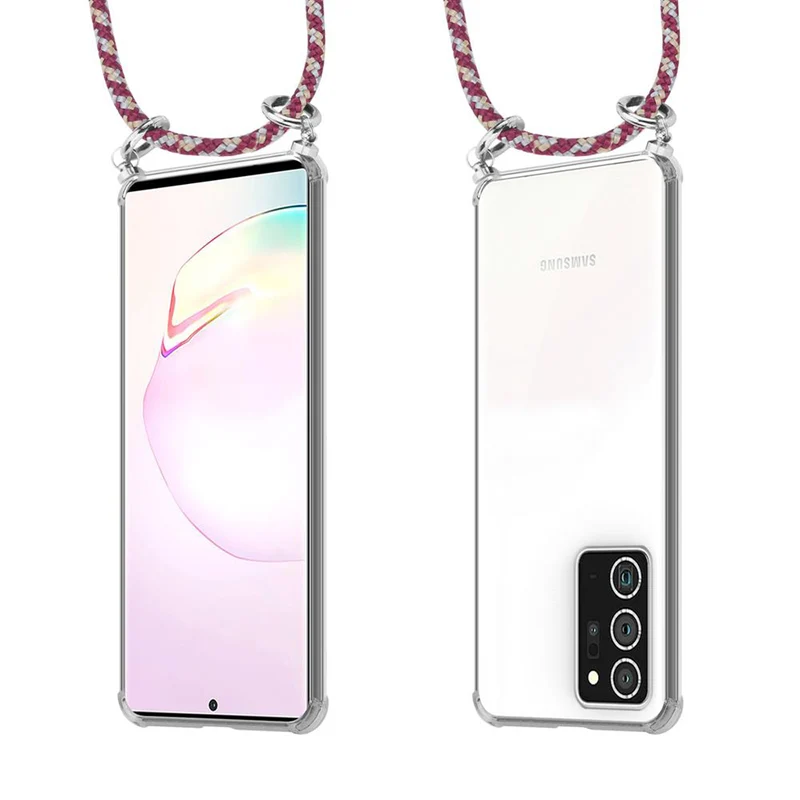 Cadorabo Handy Kette kompatibel mit Samsung Galaxy NOTE 20 PLUS Silikon Schutzhülle mit Silbernen Ringen, Kordel Band und abnehmbarem Etui