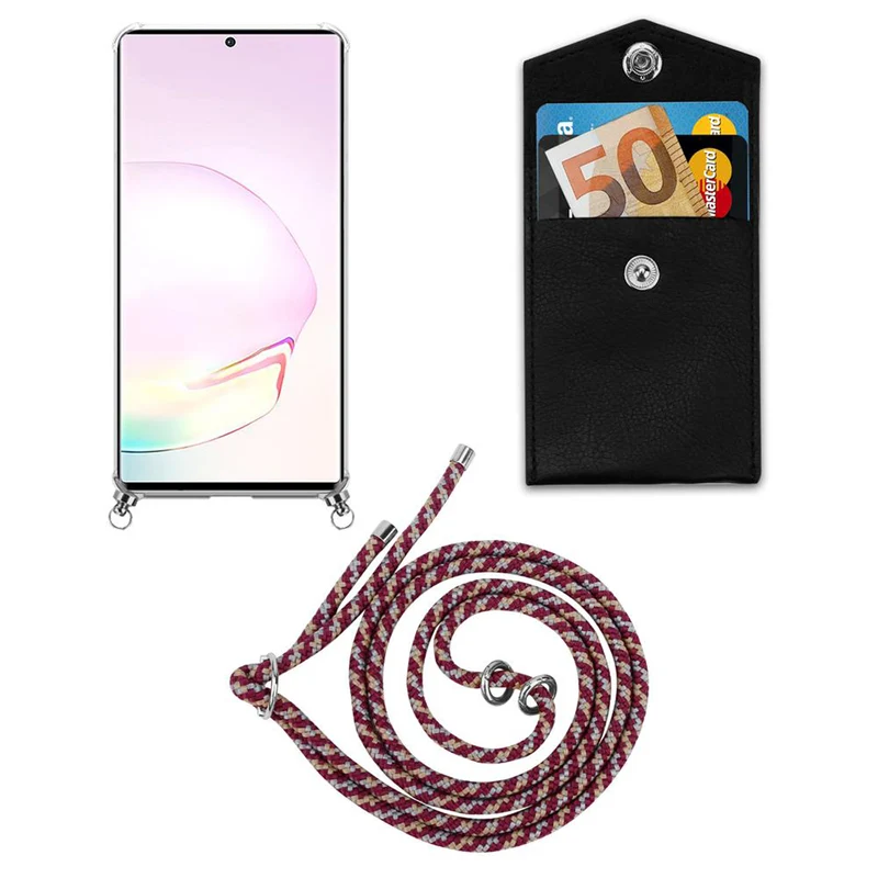 Cadorabo Handy Kette kompatibel mit Samsung Galaxy NOTE 20 PLUS Silikon Schutzhülle mit Silbernen Ringen, Kordel Band und abnehmbarem Etui