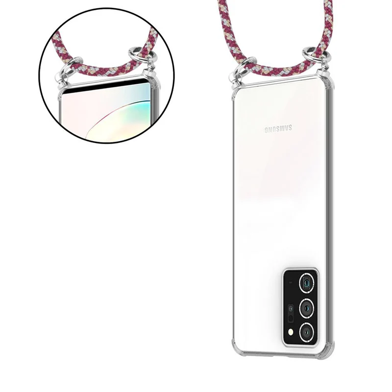 Cadorabo Handy Kette kompatibel mit Samsung Galaxy NOTE 20 PLUS Silikon Schutzhülle mit Silbernen Ringen, Kordel Band und abnehmbarem Etui