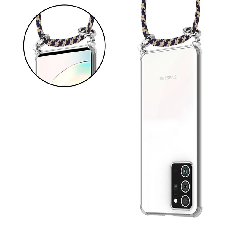 Cadorabo Handy Kette kompatibel mit Samsung Galaxy NOTE 20 PLUS Silikon Schutzhülle mit Silbernen Ringen, Kordel Band und abnehmbarem Etui