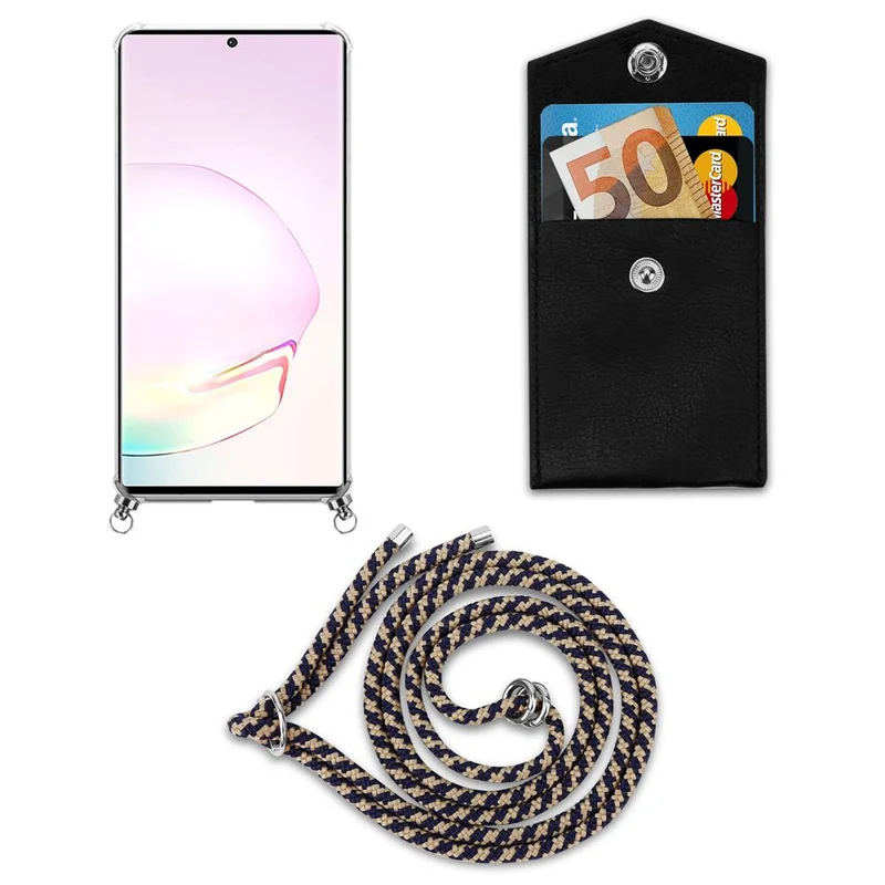 Cadorabo Handy Kette kompatibel mit Samsung Galaxy NOTE 20 PLUS Silikon Schutzhülle mit Silbernen Ringen, Kordel Band und abnehmbarem Etui