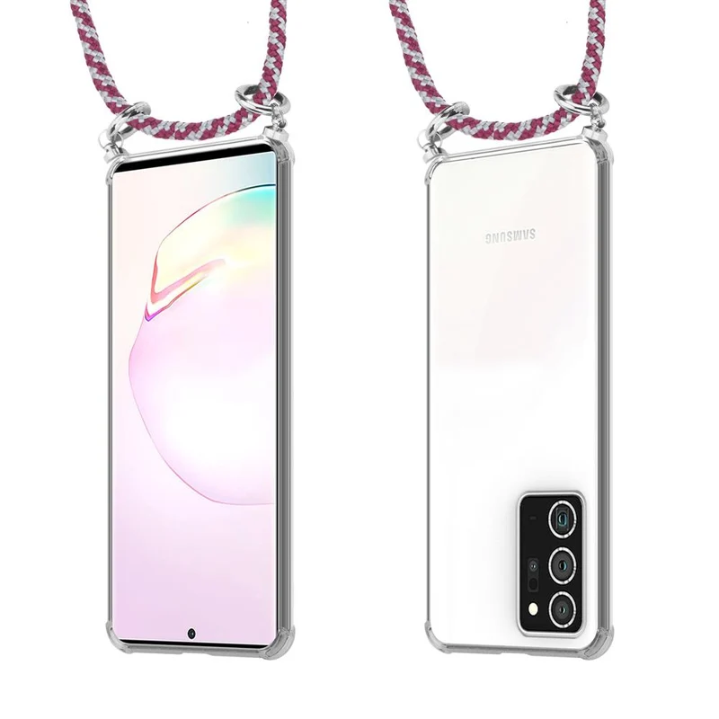 Cadorabo Handy Kette kompatibel mit Samsung Galaxy NOTE 20 PLUS Silikon Schutzhülle mit Silbernen Ringen, Kordel Band und abnehmbarem Etui