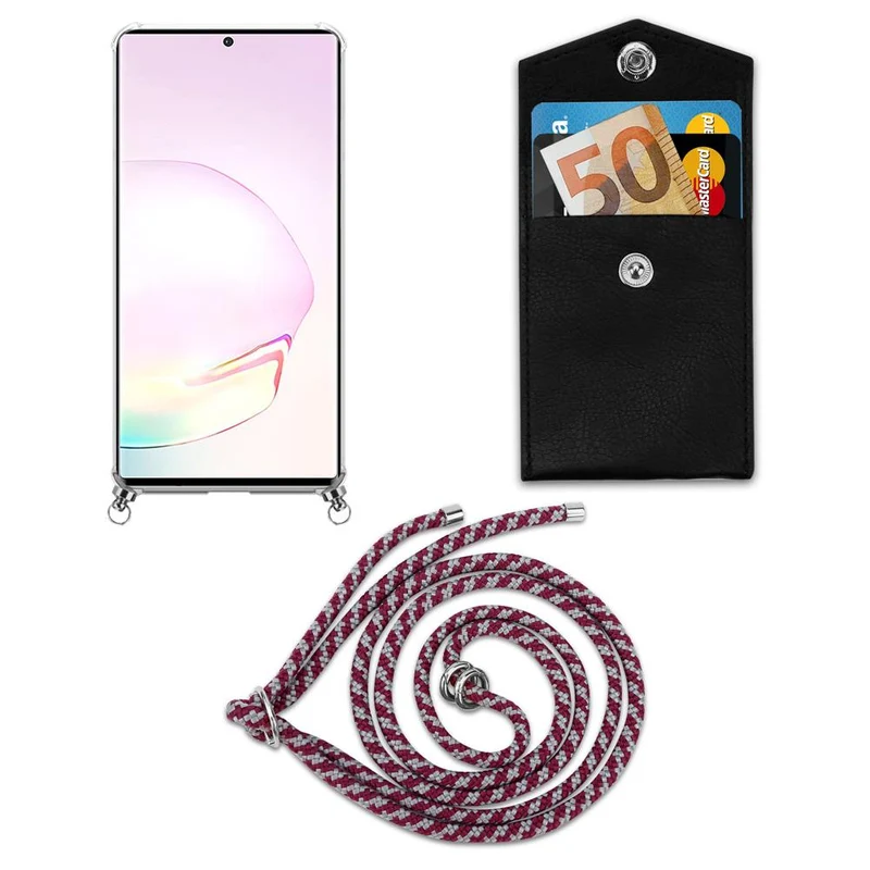 Cadorabo Handy Kette kompatibel mit Samsung Galaxy NOTE 20 PLUS Silikon Schutzhülle mit Silbernen Ringen, Kordel Band und abnehmbarem Etui