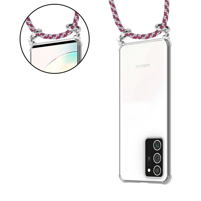 Cadorabo Handy Kette kompatibel mit Samsung Galaxy NOTE 20 PLUS Silikon Schutzhülle mit Silbernen Ringen, Kordel Band und abnehmbarem Etui