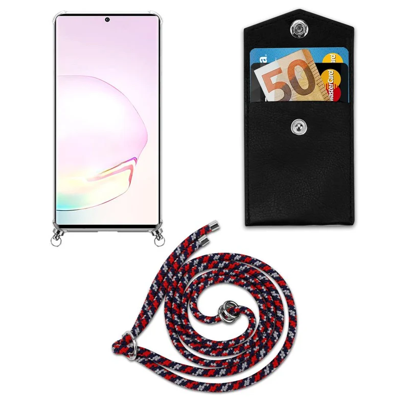 Cadorabo Handy Kette kompatibel mit Samsung Galaxy NOTE 20 PLUS Silikon Schutzhülle mit Silbernen Ringen, Kordel Band und abnehmbarem Etui