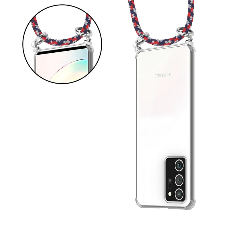 Cadorabo Handy Kette kompatibel mit Samsung Galaxy NOTE 20 PLUS Silikon Schutzhülle mit Silbernen Ringen, Kordel Band und abnehmbarem Etui