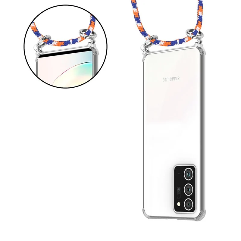 Cadorabo Handy Kette kompatibel mit Samsung Galaxy NOTE 20 PLUS Silikon Schutzhülle mit Silbernen Ringen, Kordel Band und abnehmbarem Etui