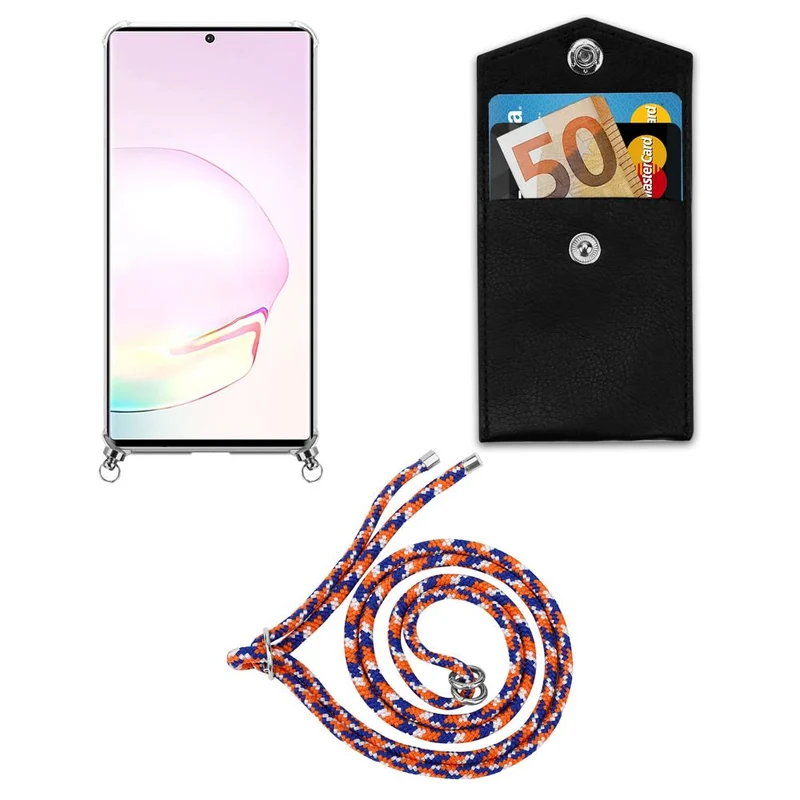 Cadorabo Handy Kette kompatibel mit Samsung Galaxy NOTE 20 PLUS Silikon Schutzhülle mit Silbernen Ringen, Kordel Band und abnehmbarem Etui