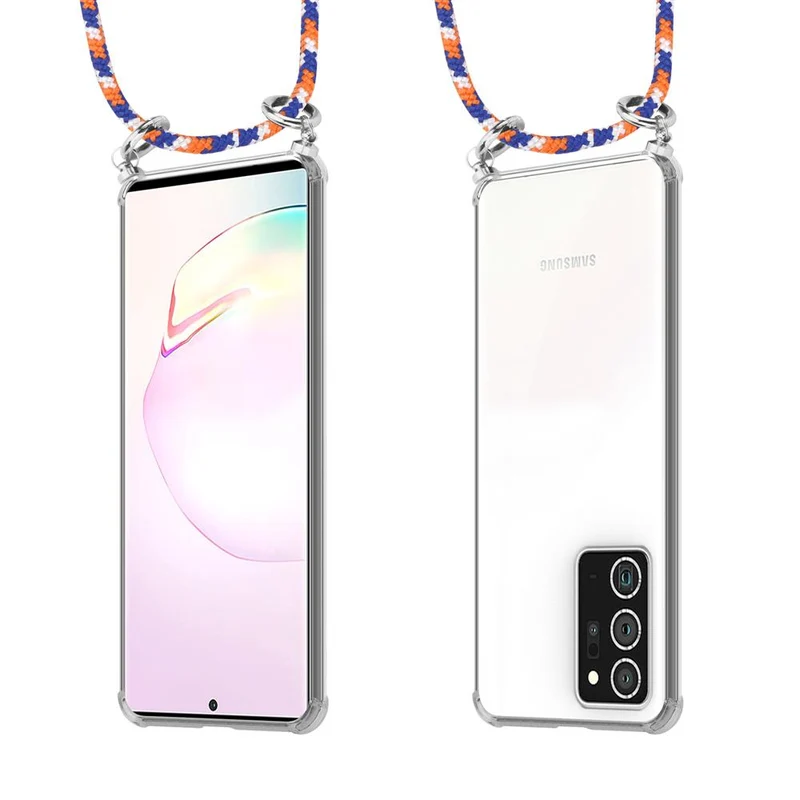 Cadorabo Handy Kette kompatibel mit Samsung Galaxy NOTE 20 PLUS Silikon Schutzhülle mit Silbernen Ringen, Kordel Band und abnehmbarem Etui