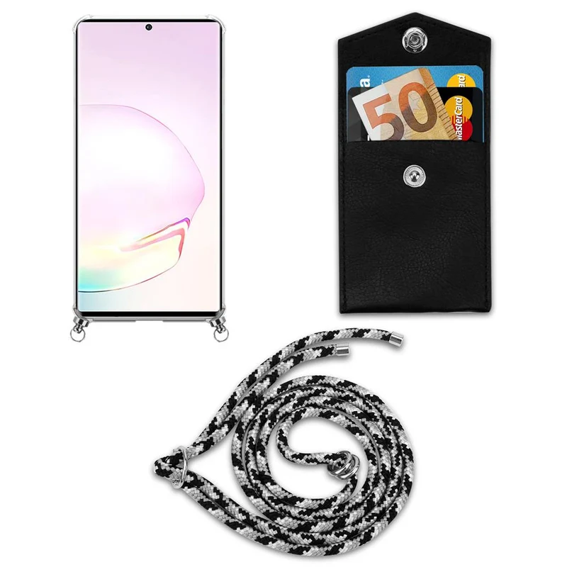 Cadorabo Handy Kette kompatibel mit Samsung Galaxy NOTE 20 PLUS Silikon Schutzhülle mit Silbernen Ringen, Kordel Band und abnehmbarem Etui