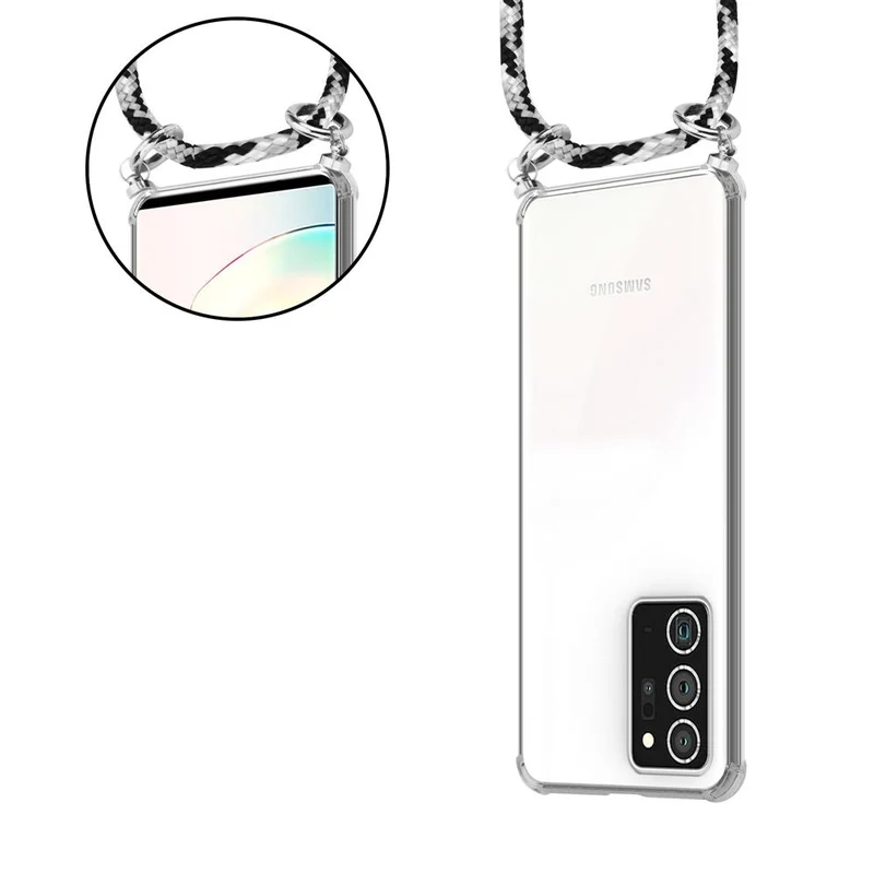 Cadorabo Handy Kette kompatibel mit Samsung Galaxy NOTE 20 PLUS Silikon Schutzhülle mit Silbernen Ringen, Kordel Band und abnehmbarem Etui