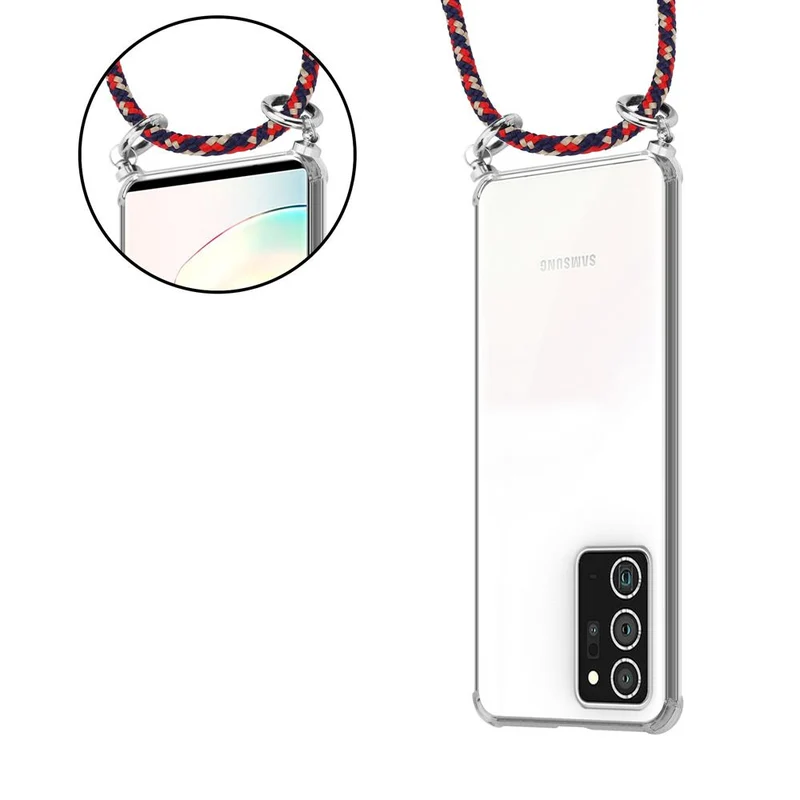 Cadorabo Handy Kette kompatibel mit Samsung Galaxy NOTE 20 PLUS Silikon Schutzhülle mit Silbernen Ringen, Kordel Band und abnehmbarem Etui