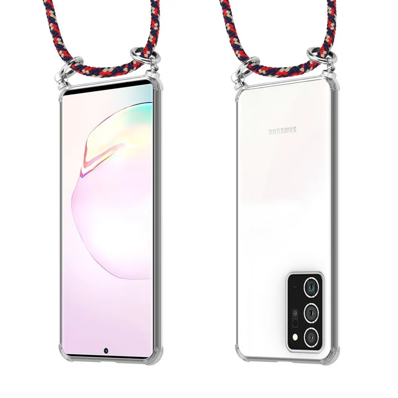 Cadorabo Handy Kette kompatibel mit Samsung Galaxy NOTE 20 PLUS Silikon Schutzhülle mit Silbernen Ringen, Kordel Band und abnehmbarem Etui